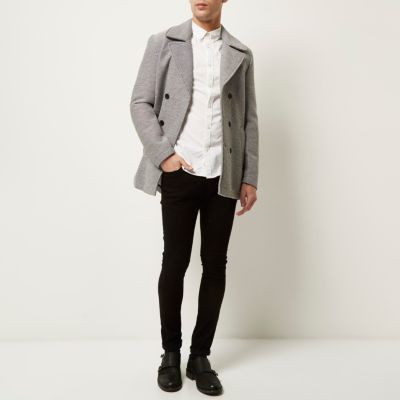 Grey smart double breasted pea coat
